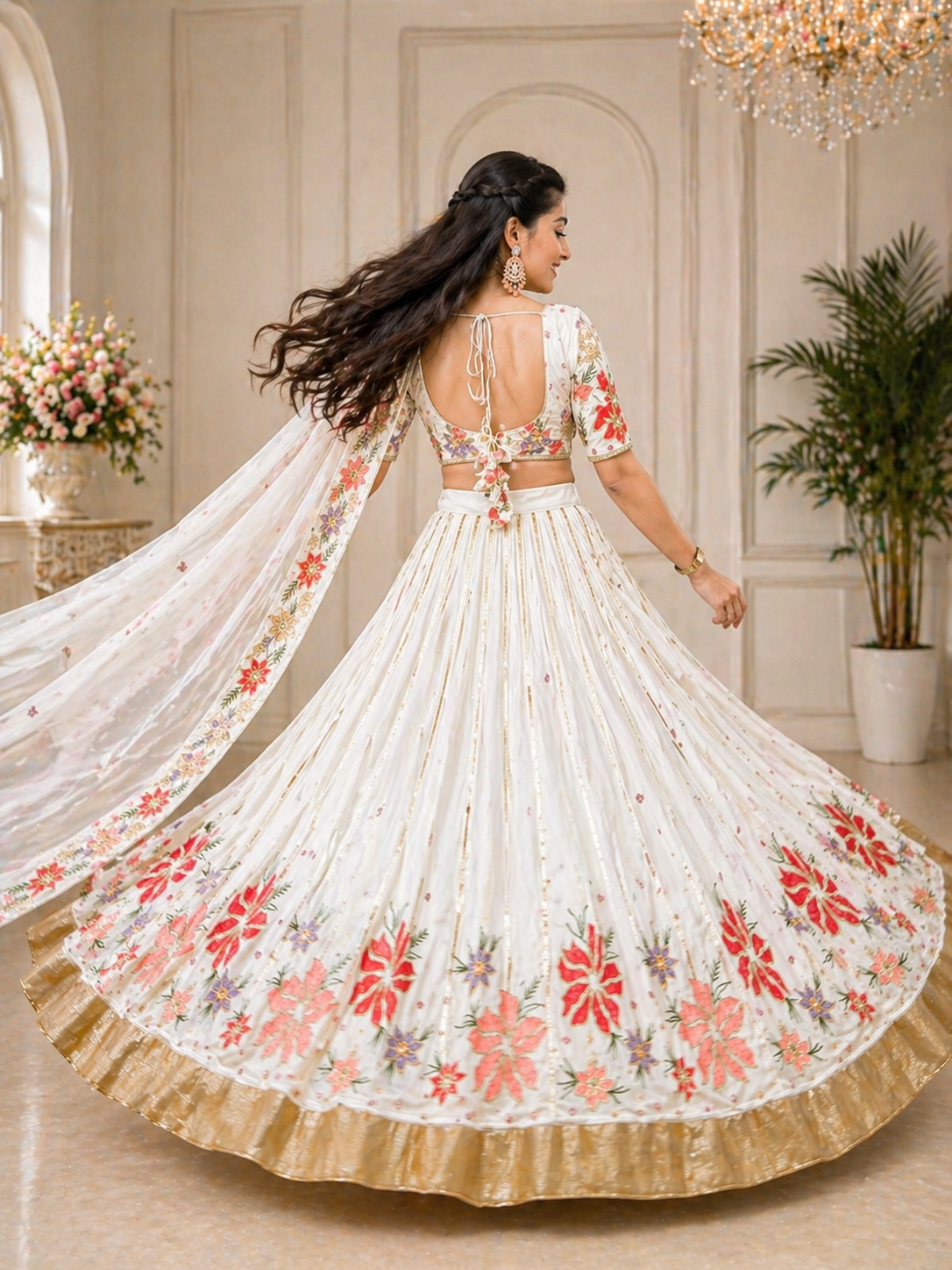 White Embroidered Georgette Lehenga Choli with Dupatta – Wedding & Festive Wear