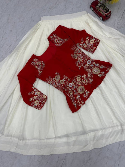 Festival Special Pure Chinon Embroidered Crop Top Lehenga Set – 5.5 Meter Flair