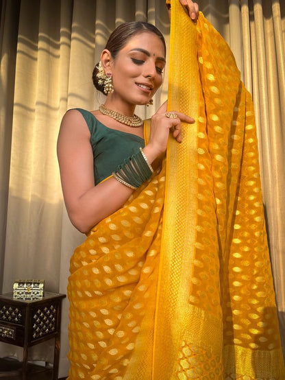 Mustard Gold Buti Saree
