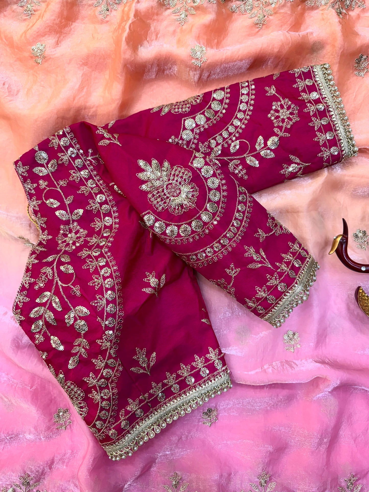 Soft Space Silk Shaded Saree with Hand Mina, Sequins & Zari Embroidery | Full Stitch Blouse