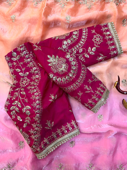 Soft Space Silk Shaded Saree with Hand Mina, Sequins & Zari Embroidery | Full Stitch Blouse