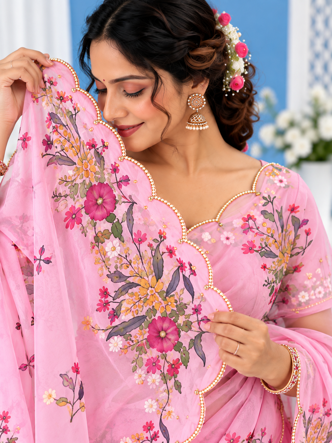 Lily Georgette Silk Saree with Khatli & Cutdana Work and Raw Silk Blouse