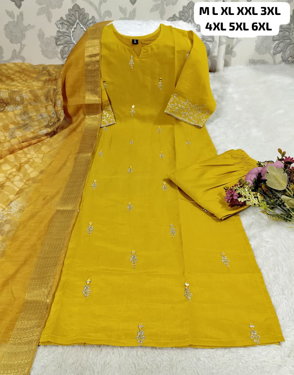 Premium Roman Silk Kurti Pant Set with Digital Print Dupatta – Festival Wear Designer Suit