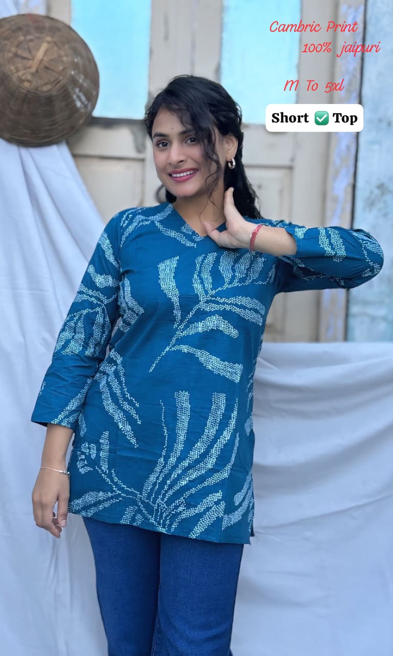 Women Jaipuri Cambric Cotton Printed Short Top | Soft Comfortable Daily Wear Tunic (M-5XL)