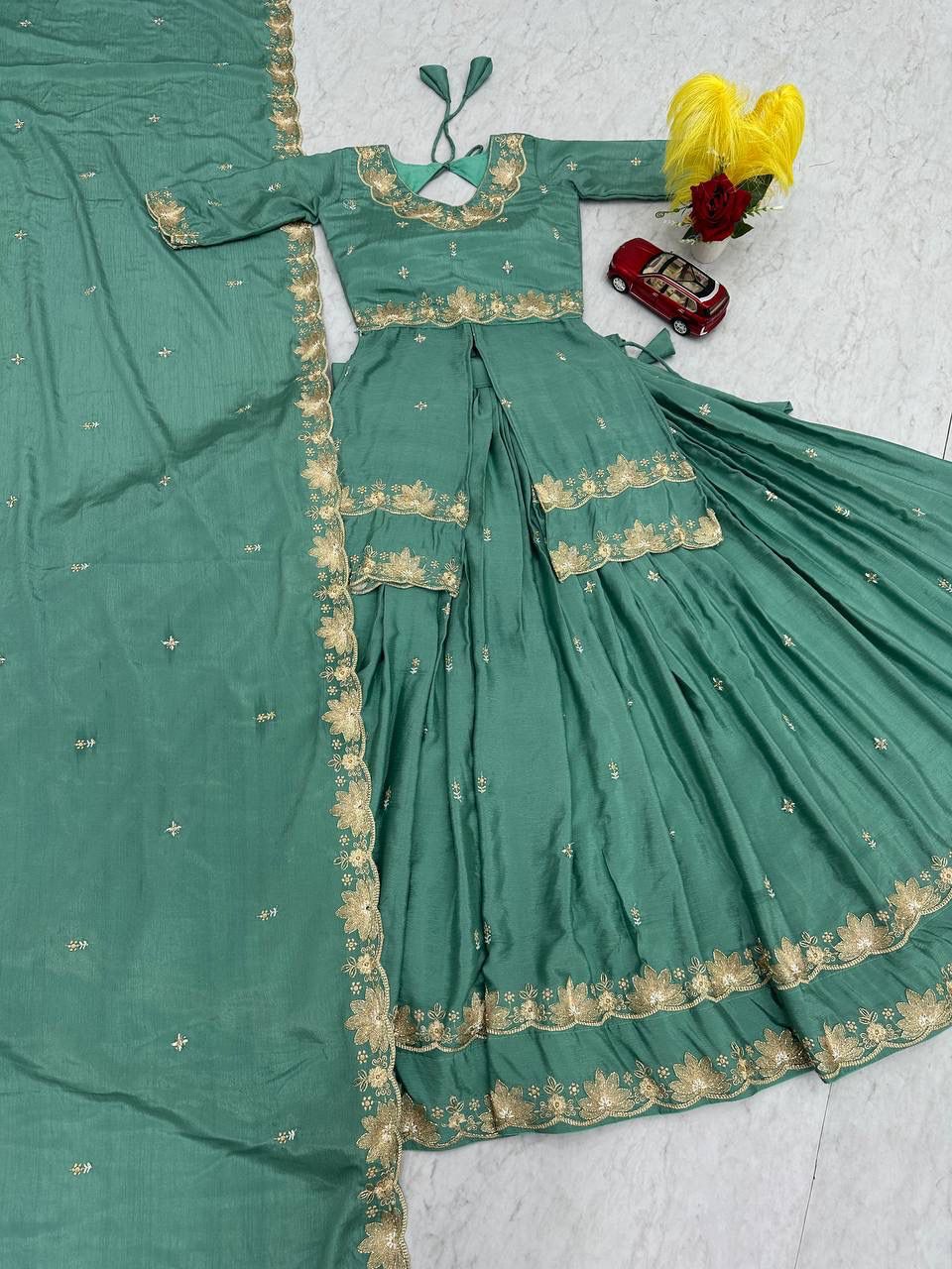 Premium Chinon Silk Wedding Wear Lehenga Choli with Sequence Work