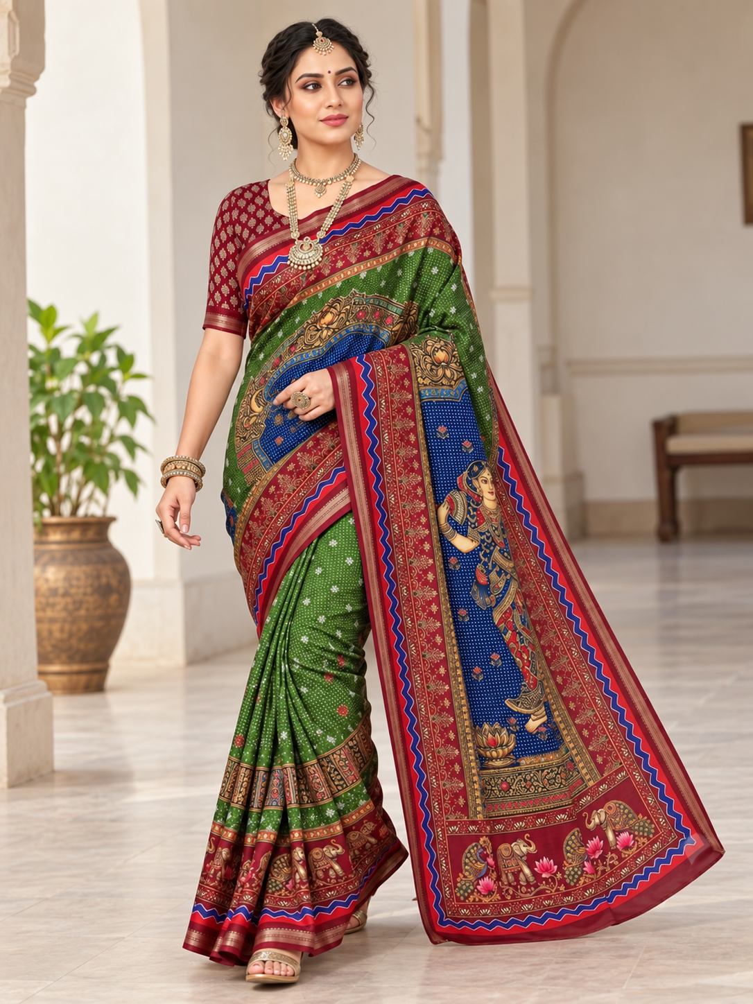 Premium Tussar Silk Printed Saree with Designer Blouse