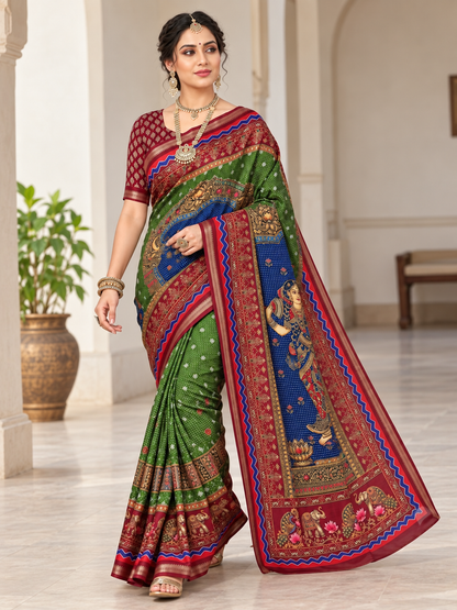 Premium Tussar Silk Printed Saree with Designer Blouse