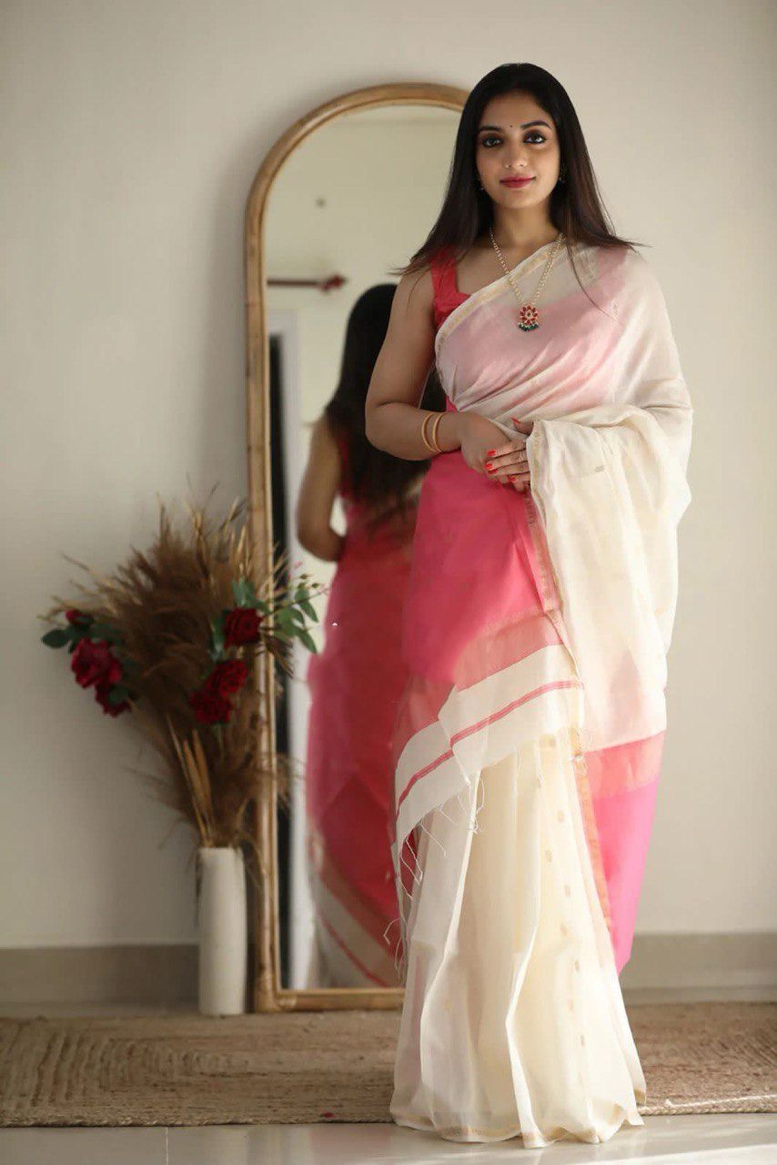 White Pink Elegant Saree