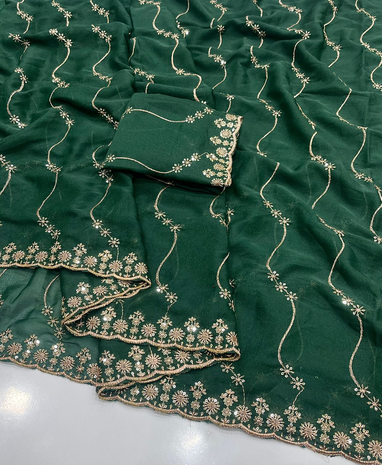 Star Georgette Saree with Multi Sequins Embroidery & Designer Blouse