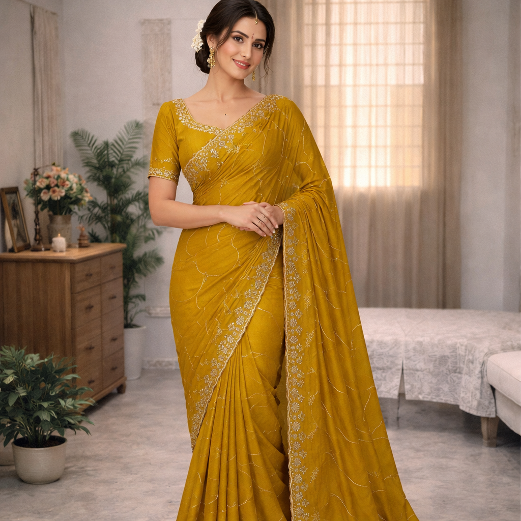 Star Georgette Saree with Multi Sequins Embroidery & Designer Blouse