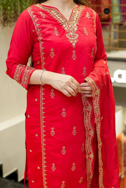 Festival Special Chanderi Embroidered Kurti Set with Dupatta