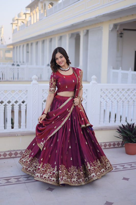 Premium Fendi Silk Lehenga Choli with Heavy Zari & Sequins Embroidery Work