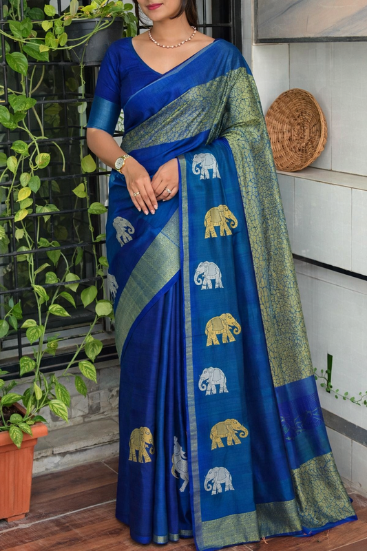 Royal Blue Elephant Saree