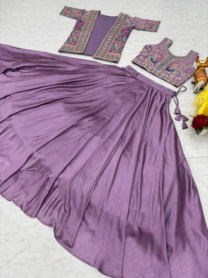 Festival Special Heavy Embroidery Lehenga Choli with Koti – Pure Vichitra Fabric Designer Set