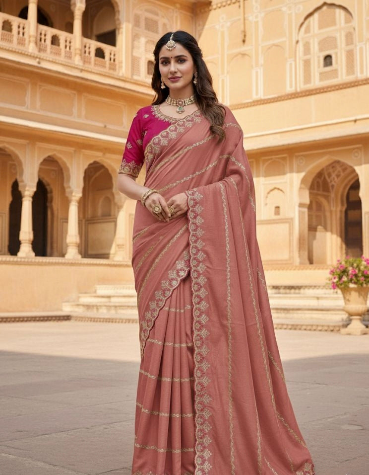 Star Georgette Leheriya Saree with Embroidery Sequence Blouse