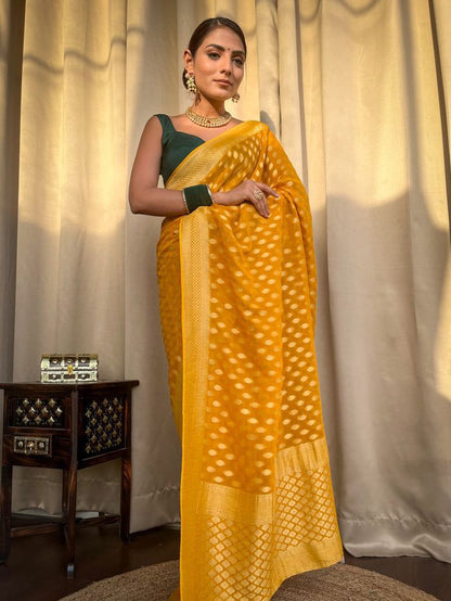 Mustard Gold Buti Saree