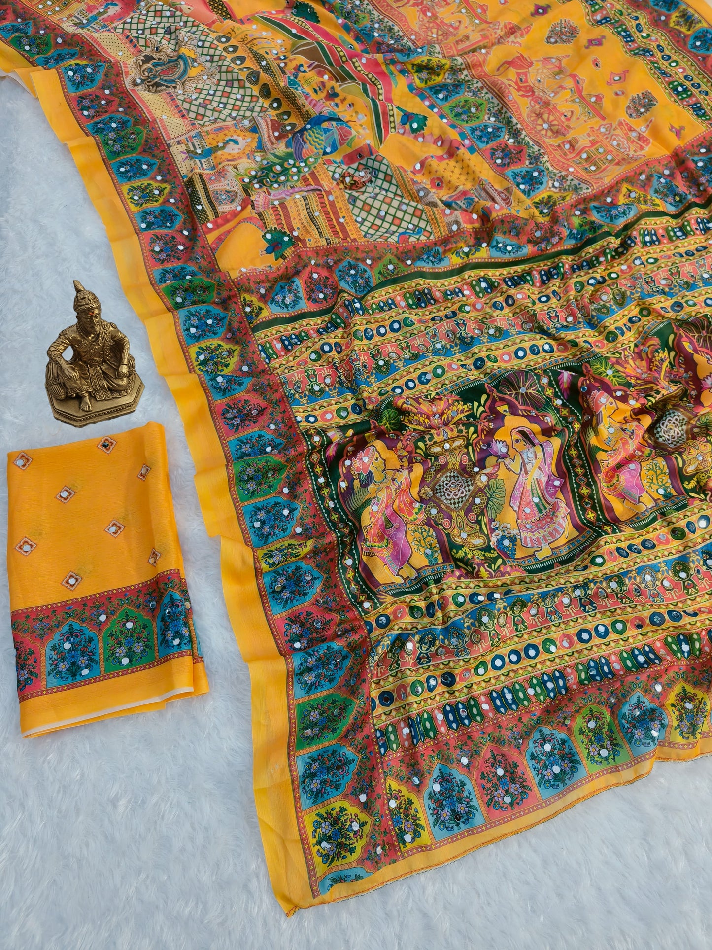 Heavy Masakali Georgette Digital Print Saree with 3000+ Mirror Work