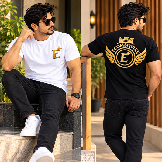 EcomSquire Premium 100% Pure Cotton T-Shirt Combo – White & Black | 2 T-Shirts