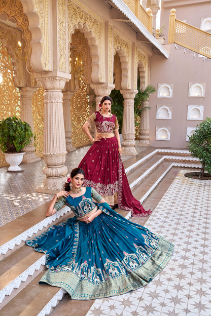 Pure Vichitra Embroidered Lehenga Choli with Dupatta
