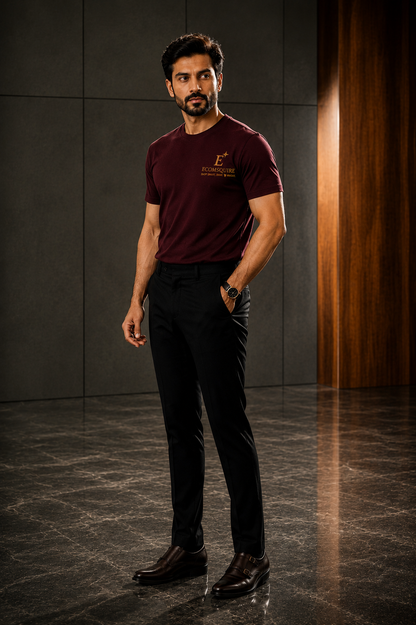 Ecomsquire Premium Maroon Crew Neck T-Shirt | Luxury Everyday Essential