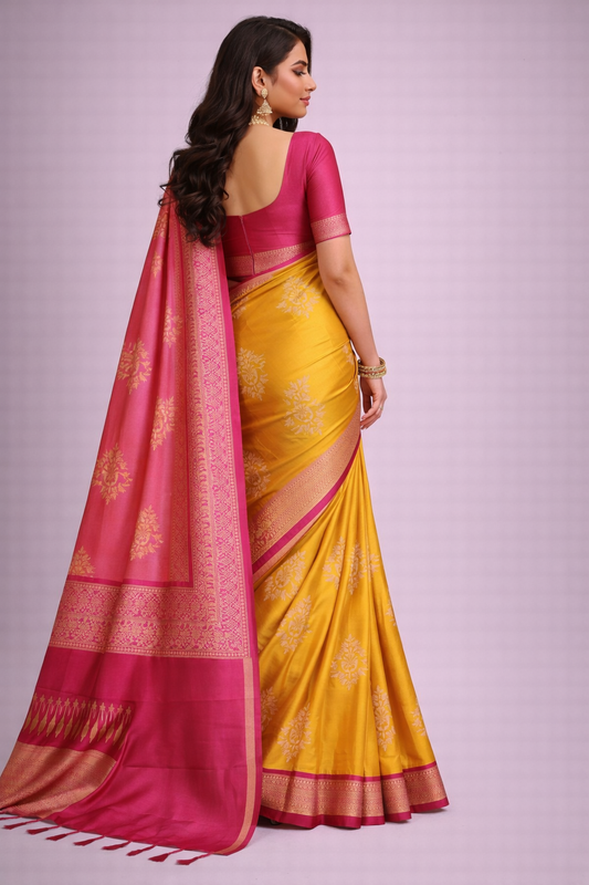 Mustard Pink Jacquard Saree