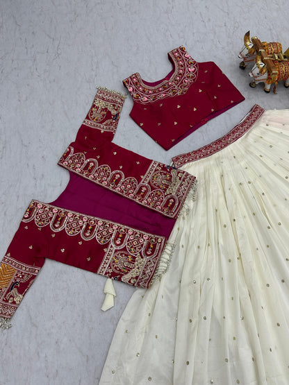 Designer Festival Lehenga Choli with Embroidered Koti – Pure Vichitra Fabric