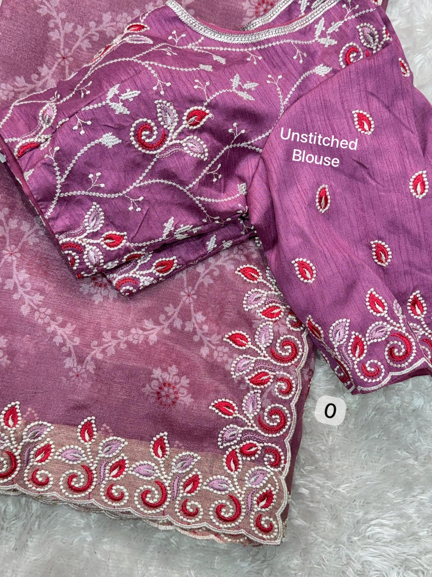Barfi Cotton Satin Embroidered Saree with Designer Blouse