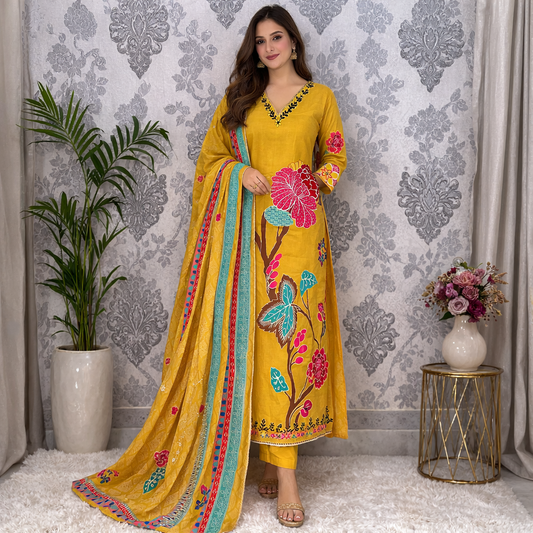 Morgan Silk Digital Print Kurti Set with Pant & Dupatta