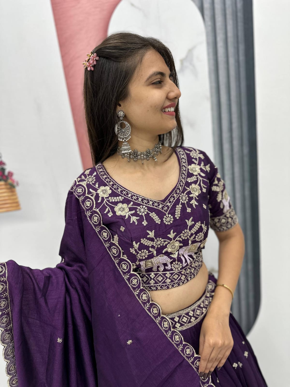 Elegant Festival Wear Lehenga Choli Set with premium Vichitra silk