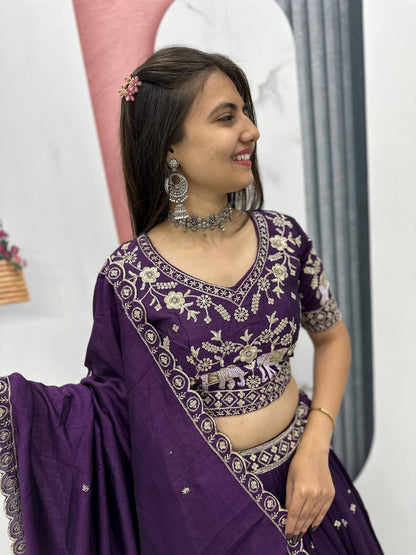 Elegant Festival Wear Lehenga Choli Set with premium Vichitra silk