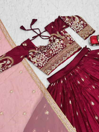 Designer Vichitra Silk Embroidered Lehenga Choli with Dupatta