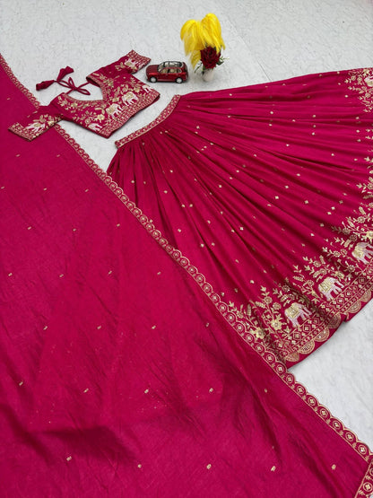 Festival Special Vichitra Silk Embroidered Lehenga Choli with Dupatta – Royal Blue & Rani Pink