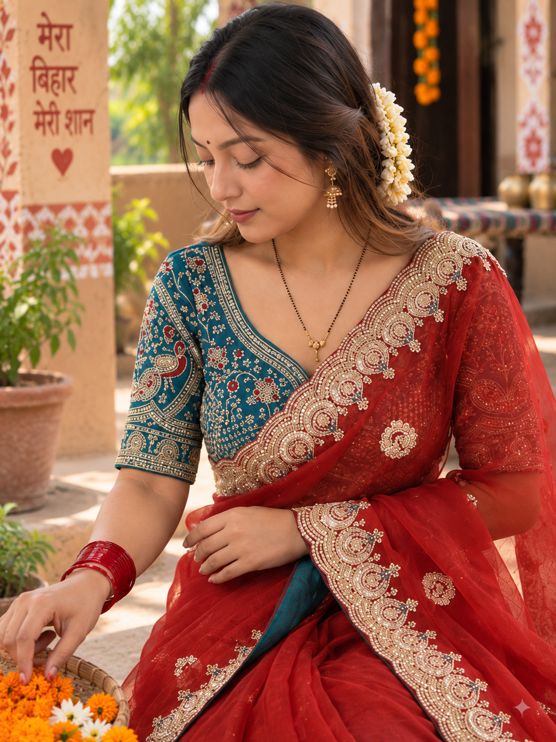 Designer Soft Space Silk Saree with Heavy Embroidered Blouse