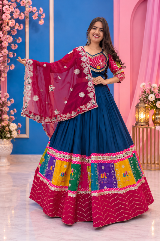Navratri Special Pure Cotton Lehenga Choli with Heavy Embroidery & Sequins | 6 Meter Flair