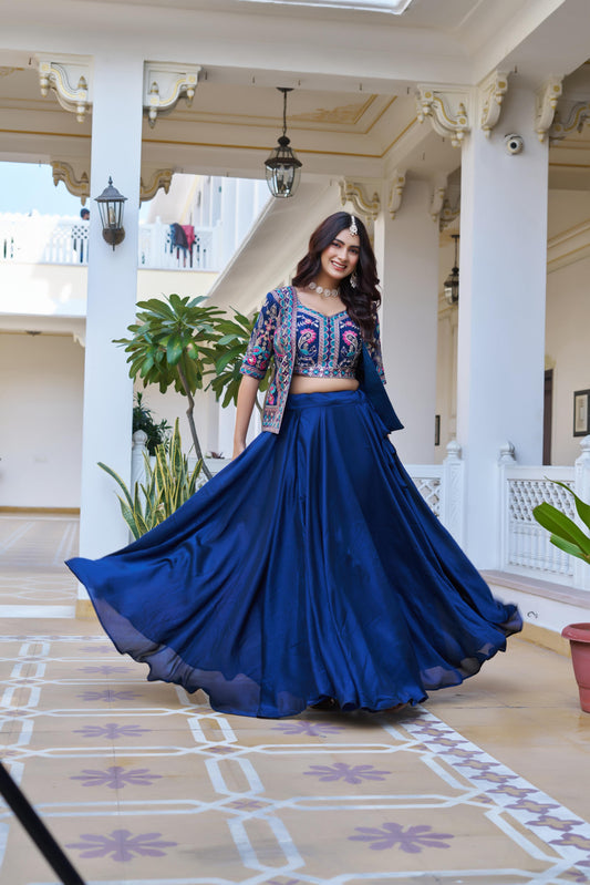 Festival Wear Vichitra Silk Lehenga Choli with Embroidered Koti | Heavy 8.5 Meter Flare