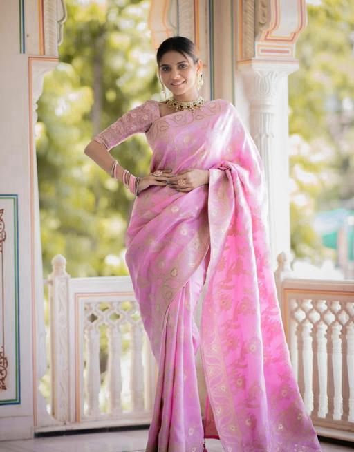 Soft Pink Floral Woven Saree