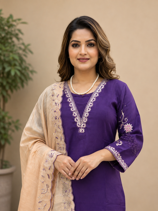 Morni Elegant Roman Silk Kurti Pant Dupatta Set