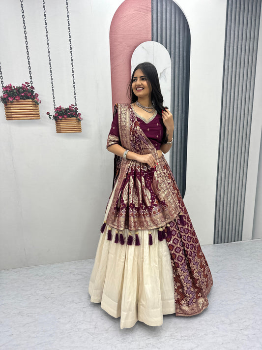 Wedding Special Jacquard Silk Lehenga & Saree Set With Rich Zari Work