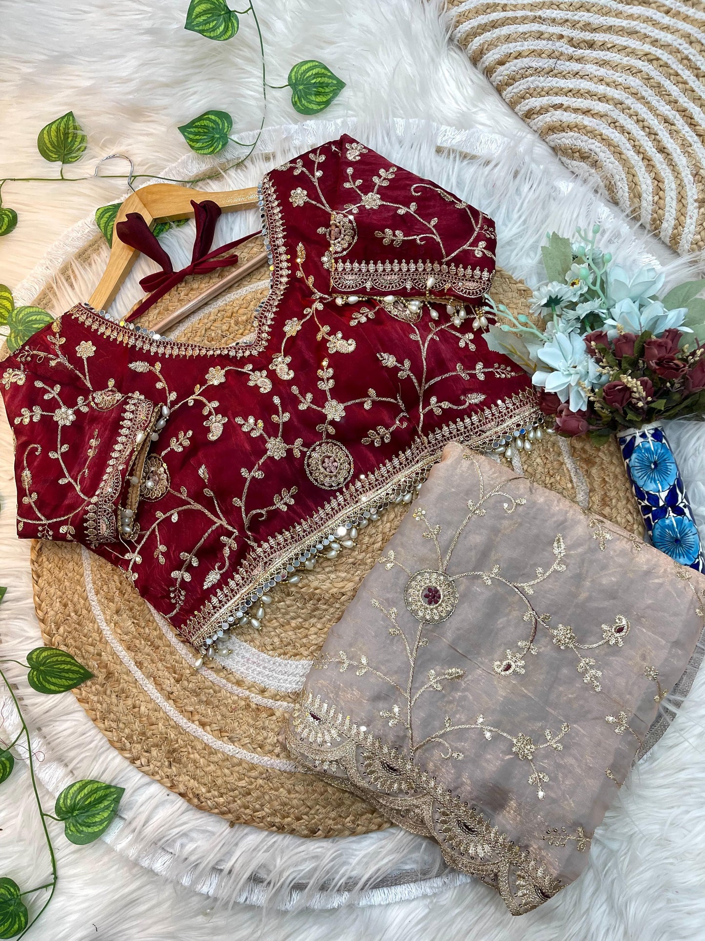 Ananya Soft Satin Silk Embroidery Saree with Heavy Border & Stitched Blouse
