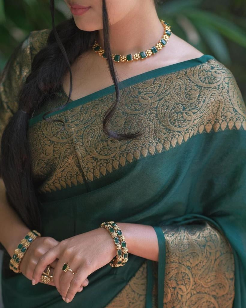 Dark Green Elegant Zari Silk Saree