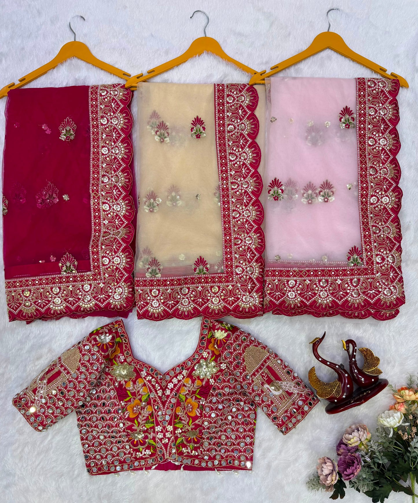 Soft Butterfly Net Saree with Sequins & Multi Thread Embroidery | Full Stitch Blouse