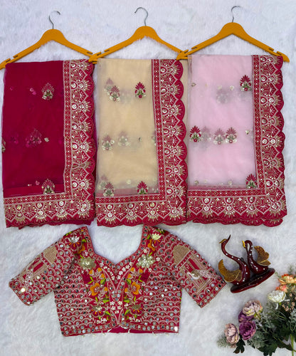 Soft Butterfly Net Saree with Sequins & Multi Thread Embroidery | Full Stitch Blouse