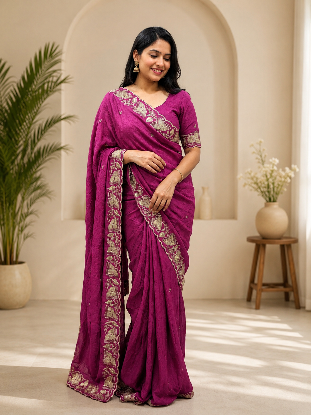 Soft Rangoli Crush Silk Saree with Heavy Sequence & Bits Embroidery | Party Wear Designer Saree