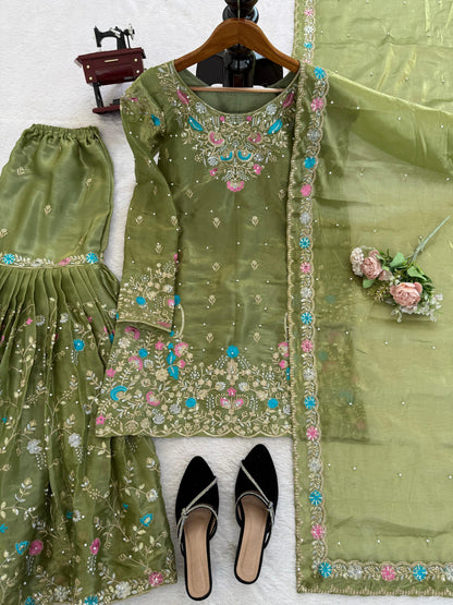 5000 Series Premium JMC Silk Anarkali Sharara Set with Heavy Embroidery & Dupatta