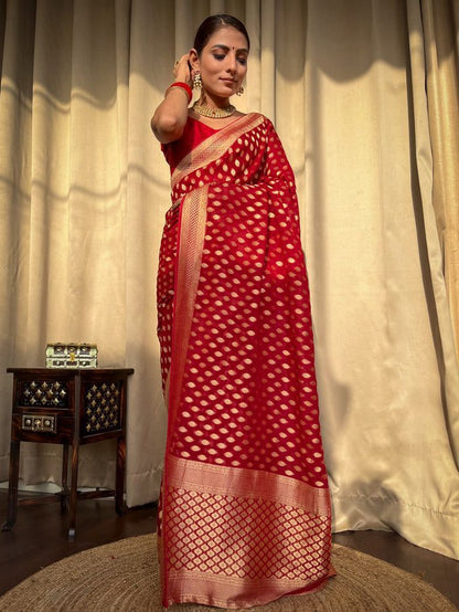 Red Gold Buti Saree