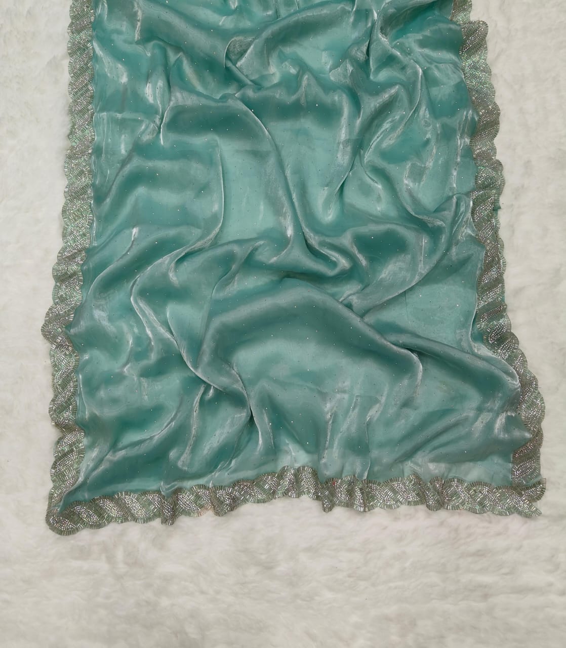 Elegant Jimmy Choo Saree with Handwork Lace Border & Cutwork Design