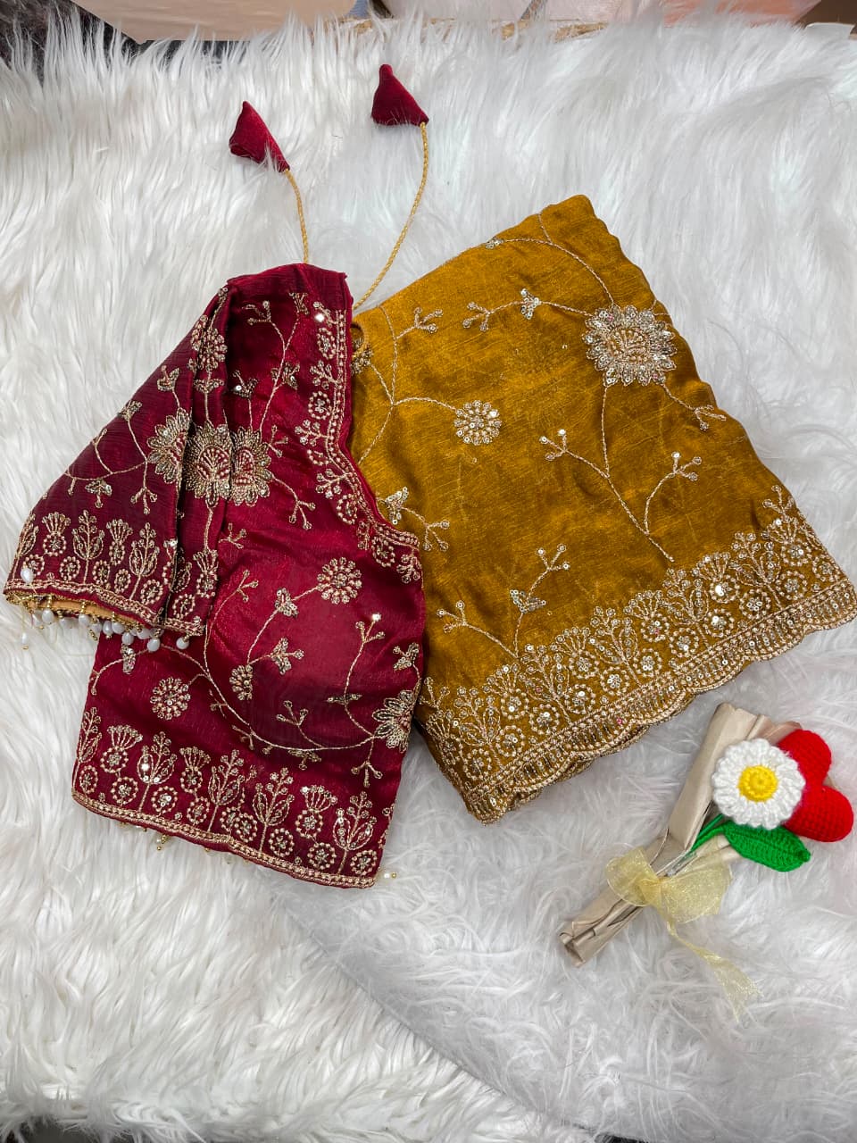 Adhya Fendy Chiffon Two Tone Saree with Embroidery, 3mm Sequence Jari Work & Fully Stitched Blouse | 6 Colors