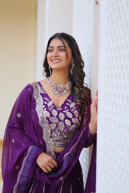 Purple Embroidered Wedding Lehenga Choli Set