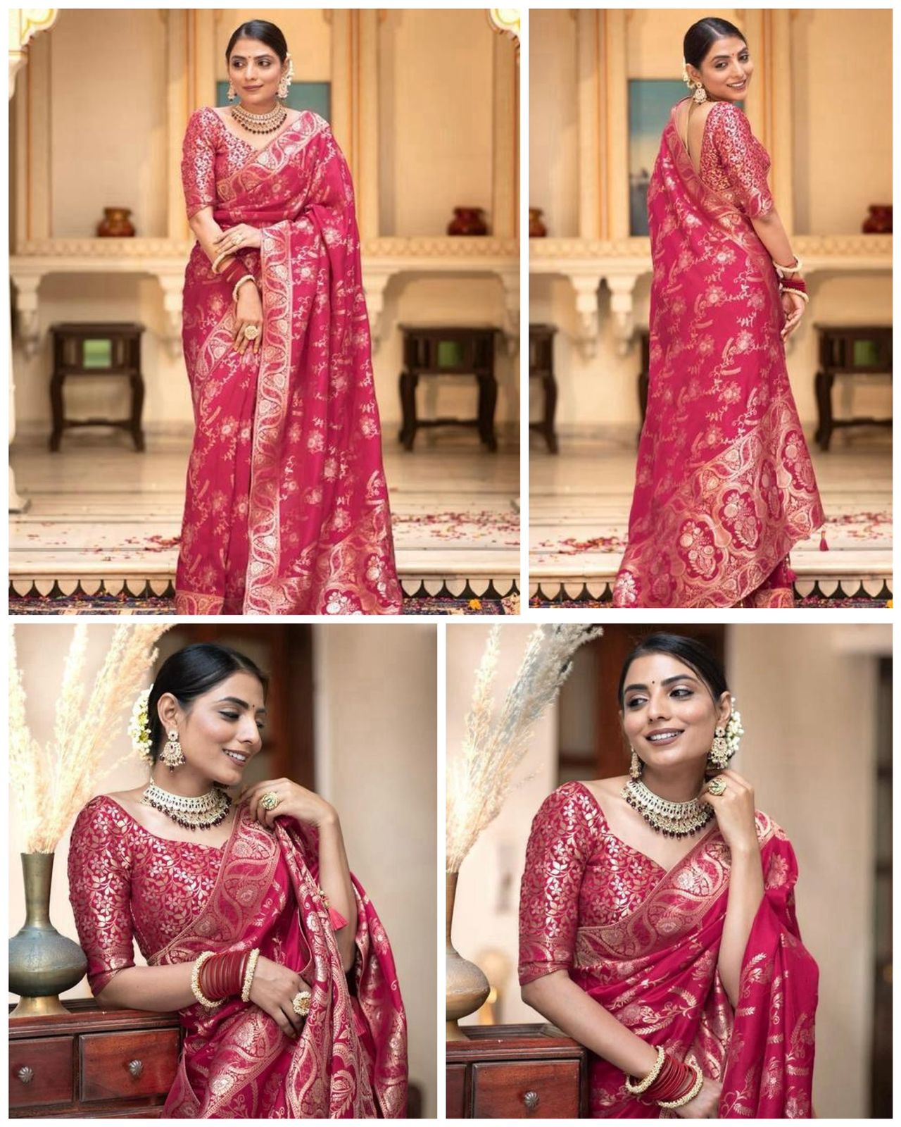 Pink Festive Woven Saree