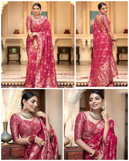 Pink Festive Woven Saree